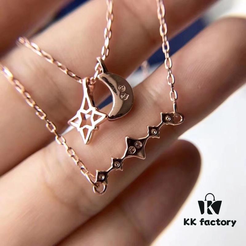 Swarovski Swarovski Star and Moon Necklace, Goblin Matching Style Collar Chain, Rose Gold Plated