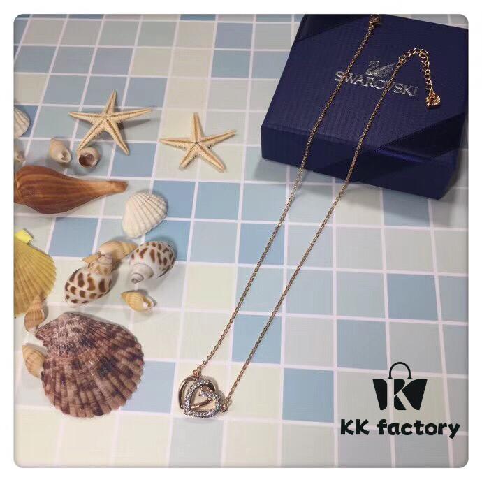 692fe70599f2d84055c8c55f Swarovski Double Heart Necklace with Love Pendant, Fashionable Collar Chain