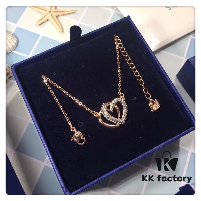 692fe70599f2d84055c8c560 Swarovski Double Heart Necklace with Love Pendant, Fashionable Collar Chain