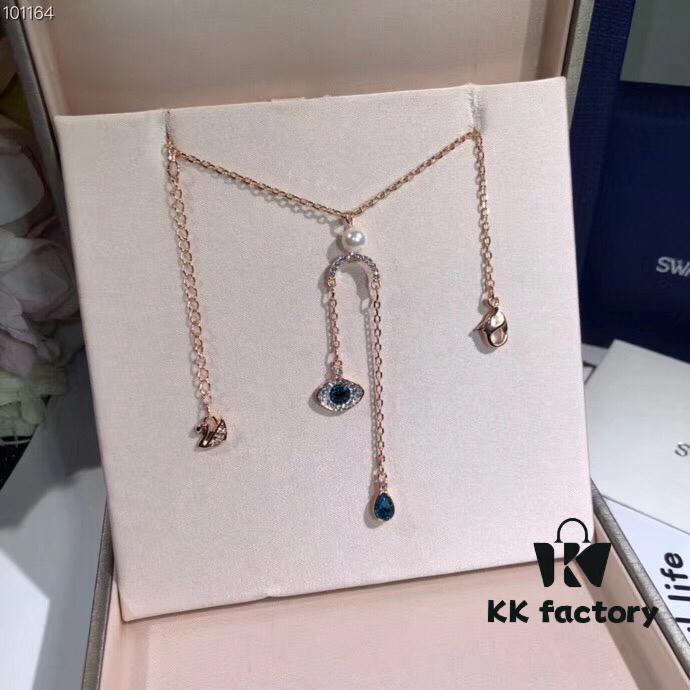 692fe70b99f2d84055c8c56b Swarovski 2018 DUO Evil Eye Y-Necklace with Blue Eyes 💙, Rose Gold Tone, Featuring Swarovski's Exclusive Pointiage® Technique