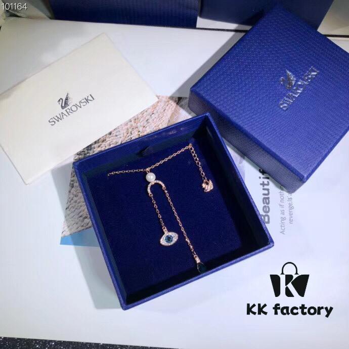 692fe70d99f2d84055c8c56f Swarovski 2018 DUO Evil Eye Y-Necklace with Blue Eyes 💙, Rose Gold Tone, Featuring Swarovski's Exclusive Pointiage® Technique