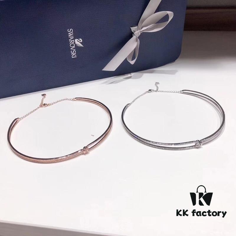 692fe71699f2d84055c8c583 Swarovski Twisted Knot Choker Necklace – New Arrival 'Love Knot' Design with Sparkling Crystals, Imported Gold-Plated Material, Authentic Logo, Two Colors Available
