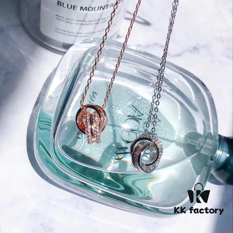 Authentic Swarovski Double Ring Necklace - New Arrival, featuring genuine materials and original lobster clasp, double ring interlocking design with Swarovski crystals, available in two colors