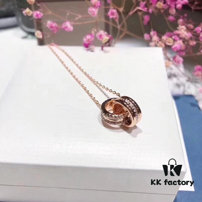 Authentic Swarovski Double Ring Necklace - New Arrival, featuring genuine materials and original lobster clasp, double ring interlocking design with Swarovski crystals, available in two colors
