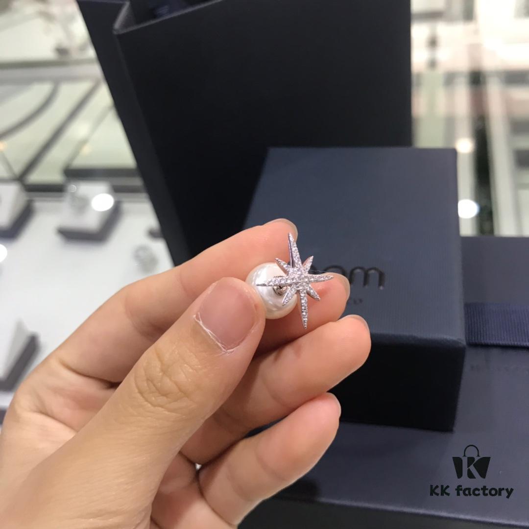 APM Monaco Pearl Earrings Star Octagon Diamond-Paved Gift Single Piece Korean Style Elegant Fashion Shiny