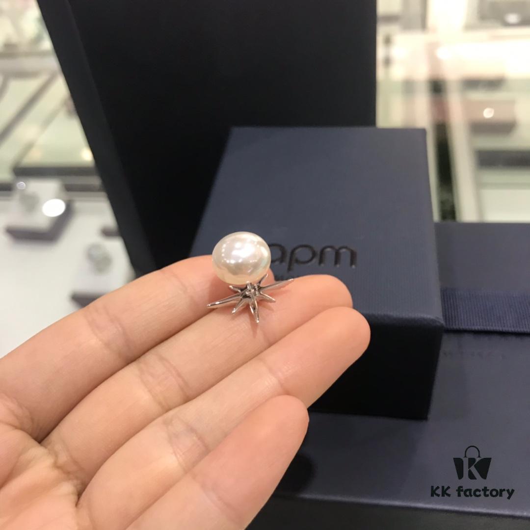 APM Monaco Pearl Earrings Star Octagon Diamond-Paved Gift Single Piece Korean Style Elegant Fashion Shiny