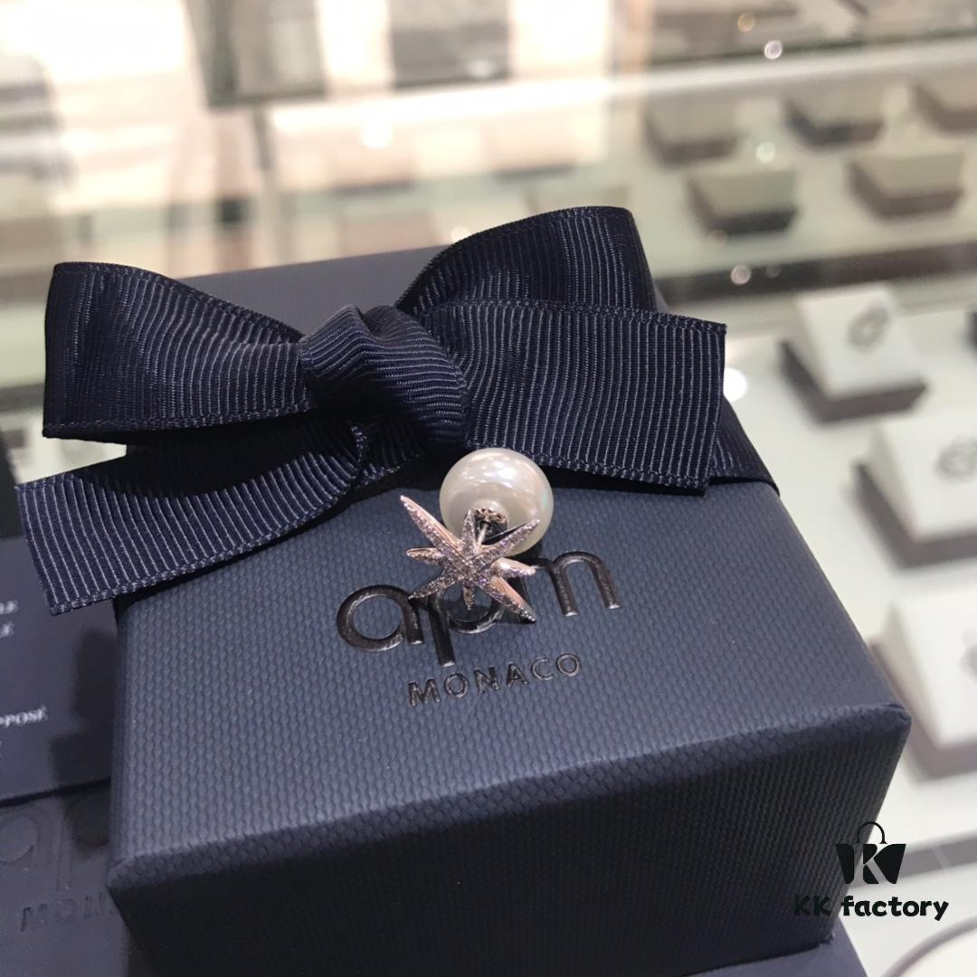 APM Monaco Pearl Earrings Star Octagon Diamond-Paved Gift Single Piece Korean Style Elegant Fashion Shiny