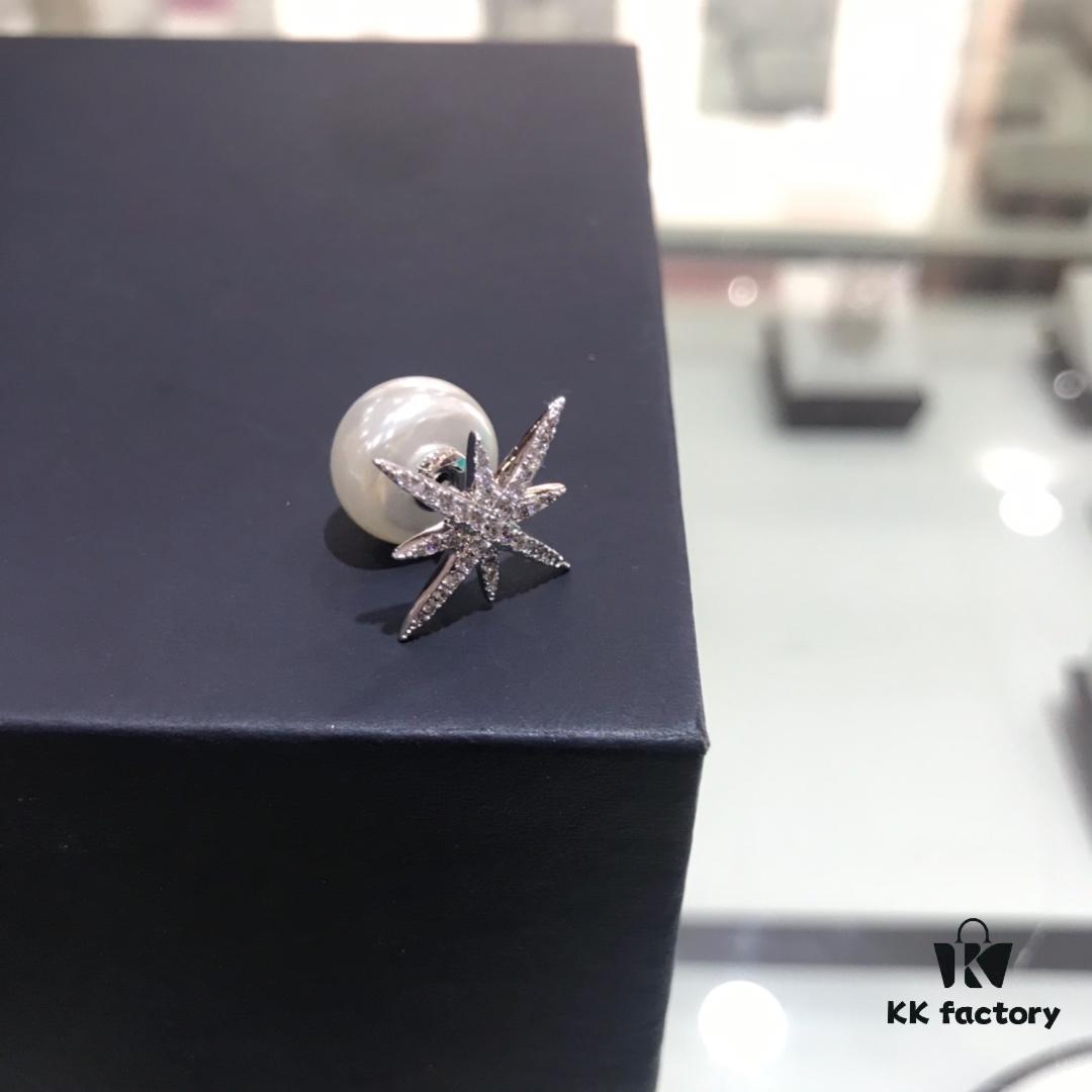 APM Monaco Pearl Earrings Star Octagon Diamond-Paved Gift Single Piece Korean Style Elegant Fashion Shiny