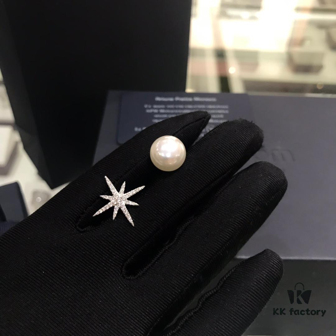 APM Monaco Pearl Earrings Star Octagon Diamond-Paved Gift Single Piece Korean Style Elegant Fashion Shiny