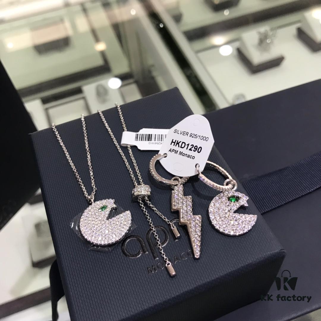 Cute APM Monaco Lightning Pac Earrings, New Rhinestone Silver Jewelry for Women, Pierced Ear Drops, Valentine's Day Recommended Style