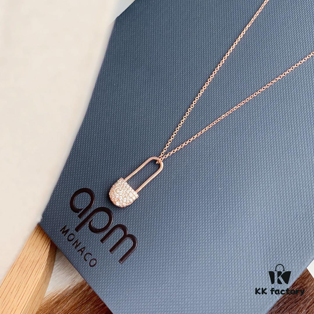 Valentine's Day Recommended Style🎋 APM Monaco Pink Gold-Tone Silver Crystal-Encrusted Pin Necklace