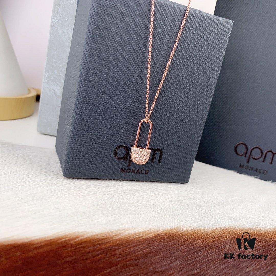 Valentine's Day Recommended Style🎋 APM Monaco Pink Gold-Tone Silver Crystal-Encrusted Pin Necklace