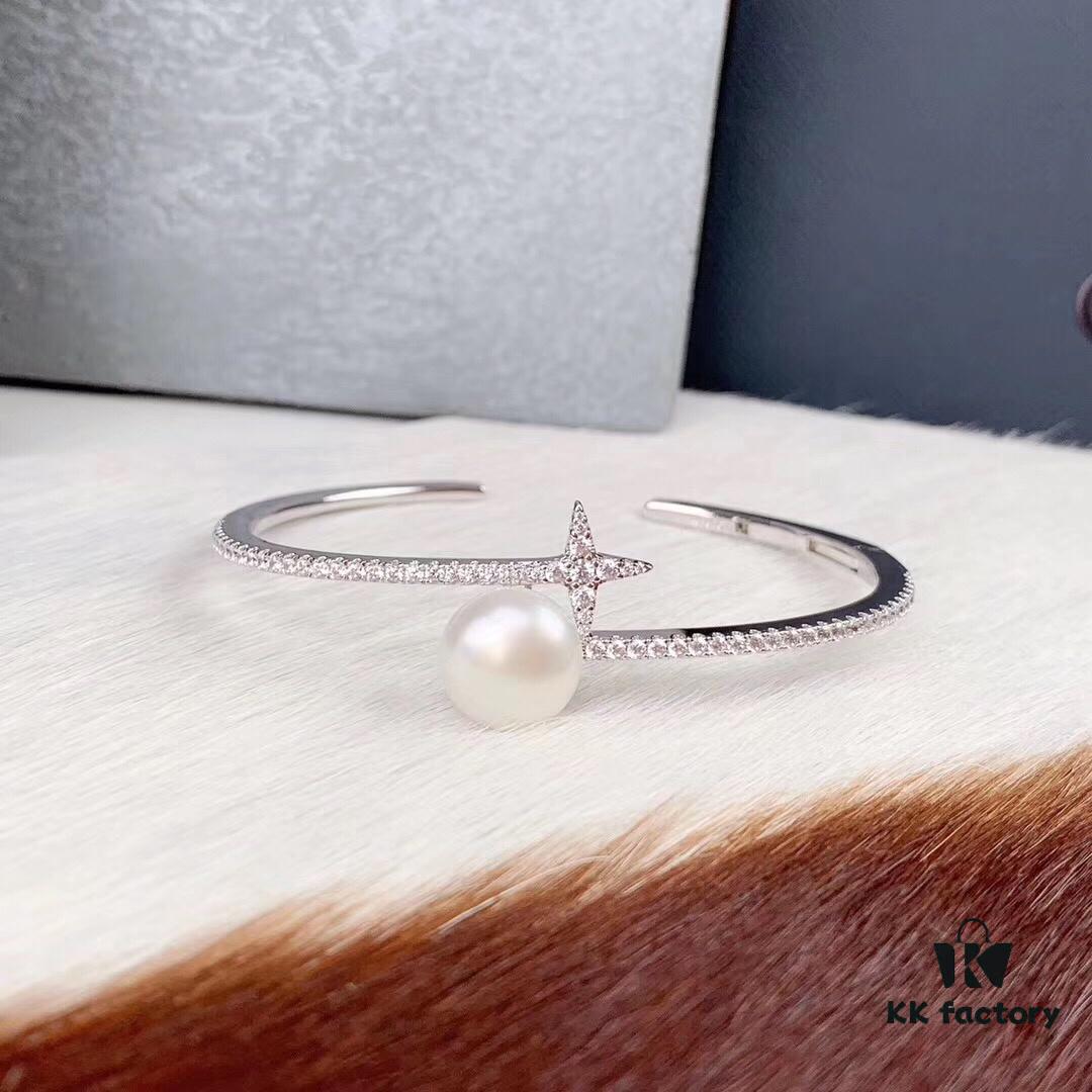692fe7a499f2d84055c8c65e APM Monaco Sterling Silver Crystal Pearl Open Bangle Bracelet, Summer New Arrival Fashion Minimalist Jewelry