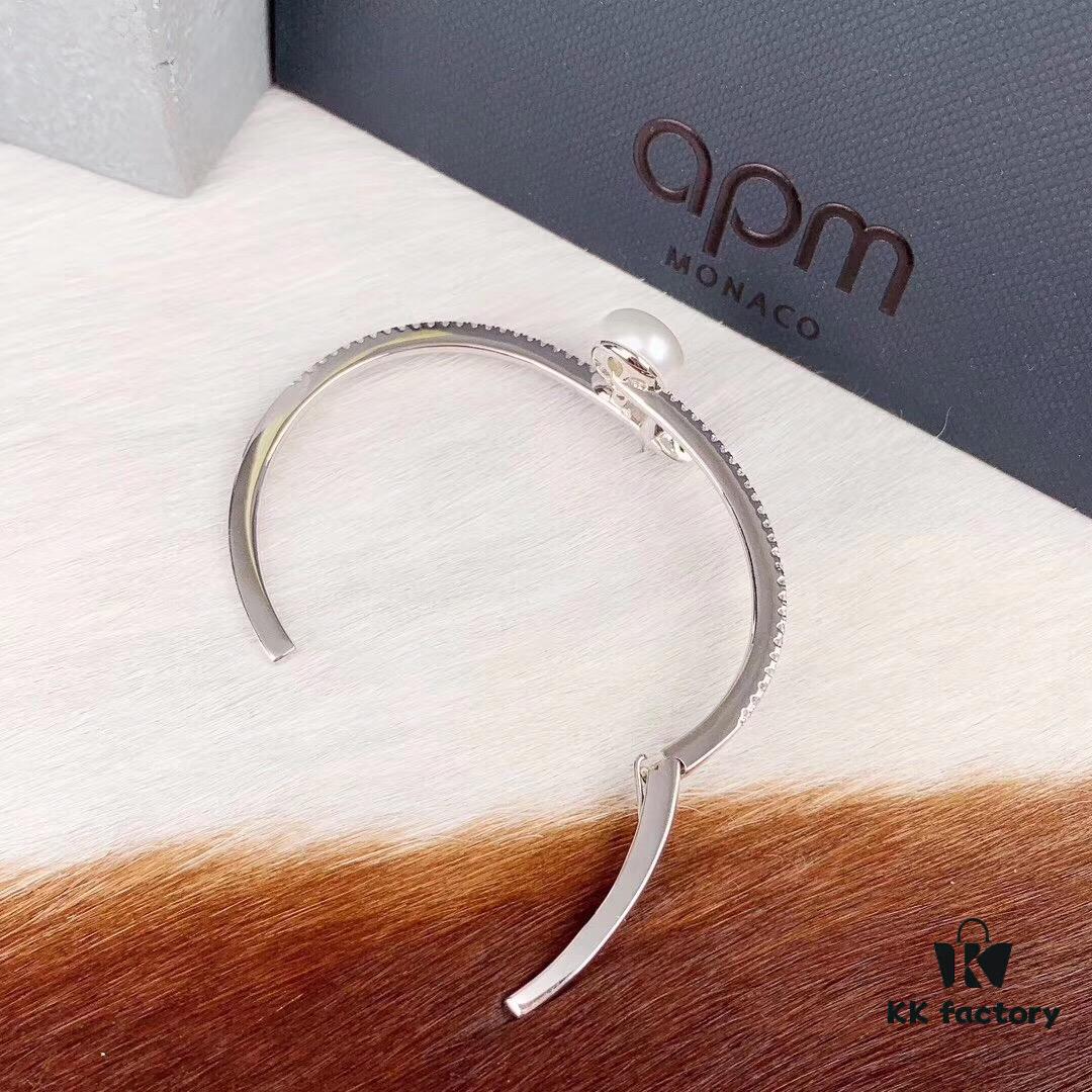 692fe7a699f2d84055c8c65f APM Monaco Sterling Silver Crystal Pearl Open Bangle Bracelet, Summer New Arrival Fashion Minimalist Jewelry
