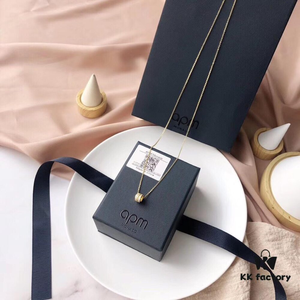 692fe7a799f2d84055c8c660 APM Monaco Silver-Plated Gold-Tone Necklace with Crystal Pendant for Women, Elegant Circular Locket Chain
