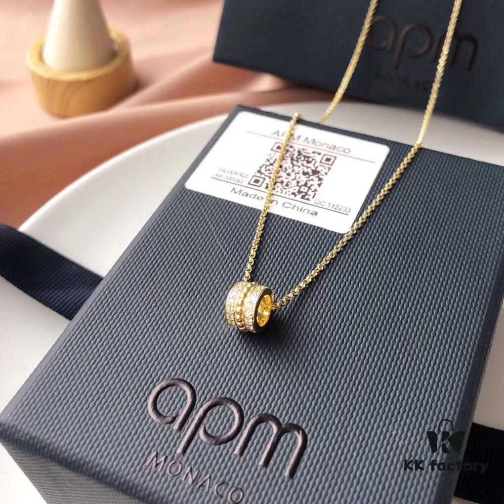 692fe7aa99f2d84055c8c665 APM Monaco Silver-Plated Gold-Tone Necklace with Crystal Pendant for Women, Elegant Circular Locket Chain