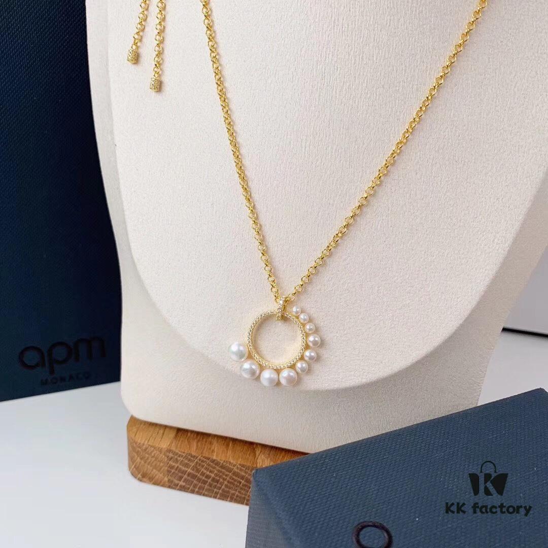 692fe7b299f2d84055c8c671 APM Monaco Gold-Tone Sterling Silver Crystal-Paved Pearl Necklace for Women, Pendant Collar Chain with Adjustable Length