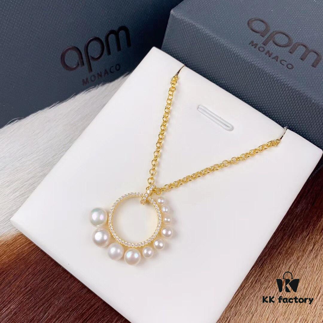 692fe7b399f2d84055c8c672 APM Monaco Gold-Tone Sterling Silver Crystal-Paved Pearl Necklace for Women, Pendant Collar Chain with Adjustable Length