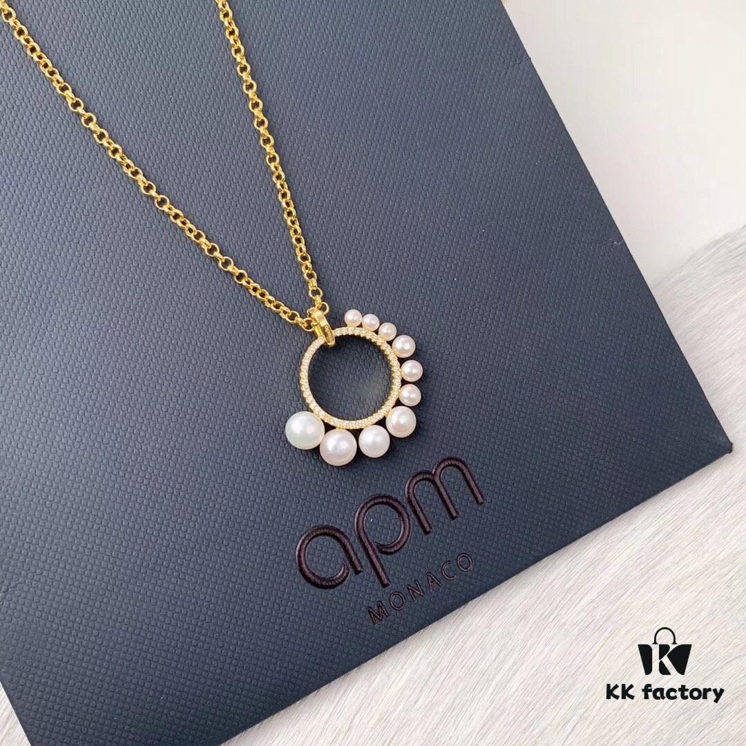 692fe7b499f2d84055c8c676 APM Monaco Gold-Tone Sterling Silver Crystal-Paved Pearl Necklace for Women, Pendant Collar Chain with Adjustable Length