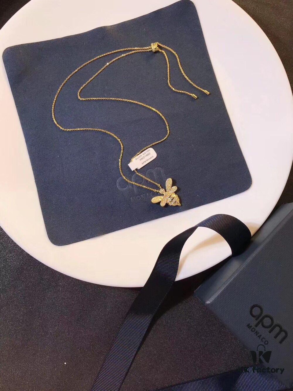 692fe7b899f2d84055c8c67c APM Monaco Silver Plated with Gold Bee Necklace with Sparkling Zircon Crystals