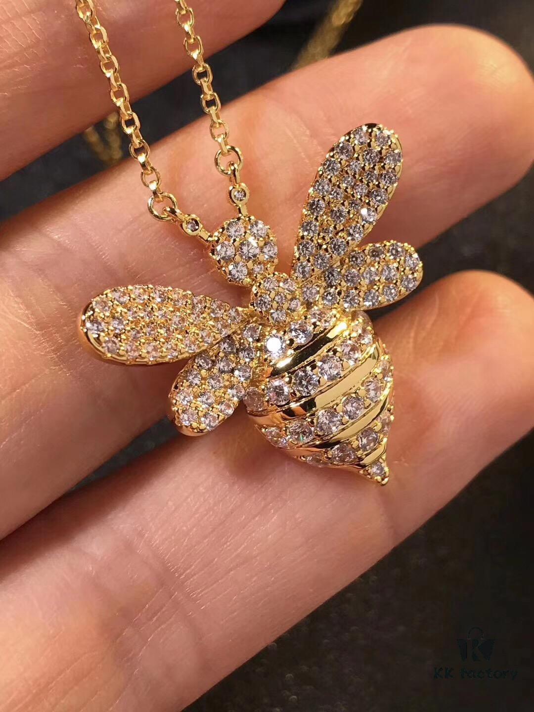 APM Monaco Silver Plated with Gold Bee Necklace with Sparkling Zircon Crystals