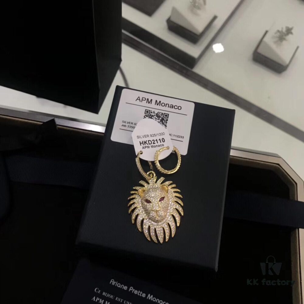 692fe7bc99f2d84055c8c681 APM Golden Lion Asymmetrical Pendant Earrings
