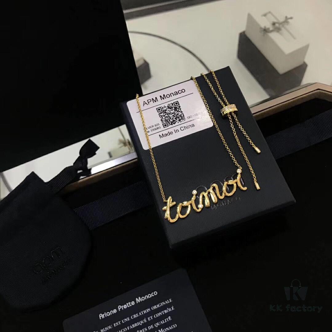 692fe7c099f2d84055c8c68a APM Monaco Letter Necklace for Women, Colored Gold Collarbone Chain, Elegant Jewelry, Retro Pendant Necklaces