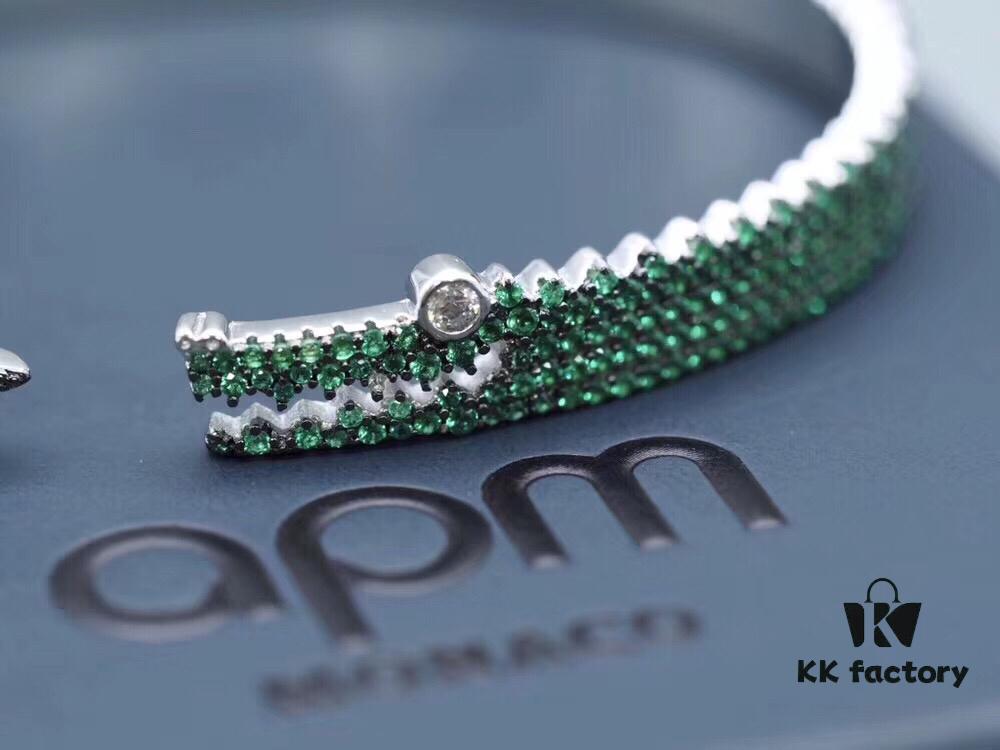 692fe7e299f2d84055c8c6c1 APM Monaco JANVIER Collection Silver Plated Mint Green Crystal Crocodile Cute Open Bangle Bracelet for Women