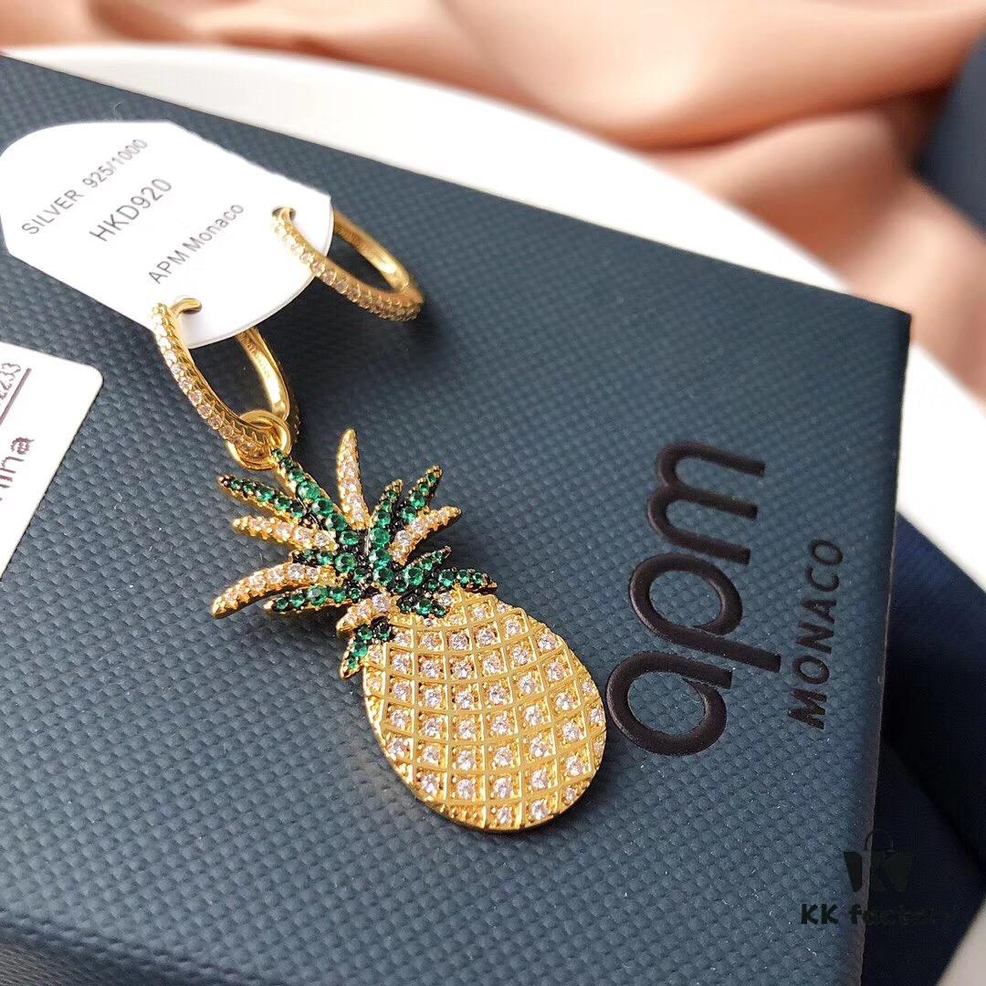 692fe7e999f2d84055c8c6ce GLNaza Same Style‼️ APM Monaco Pineapple Earrings Golden Asymmetric Long Earrings for Women, Ins-Style Pineapple Pendant Earrings, Elegant Fashion Silver Jewelry, 925 Sterling Silver with Micro-Paved Crystals Gold Plated, Latest Counter New Arrival, Returnable if Not Satisfied, Complete Packaging