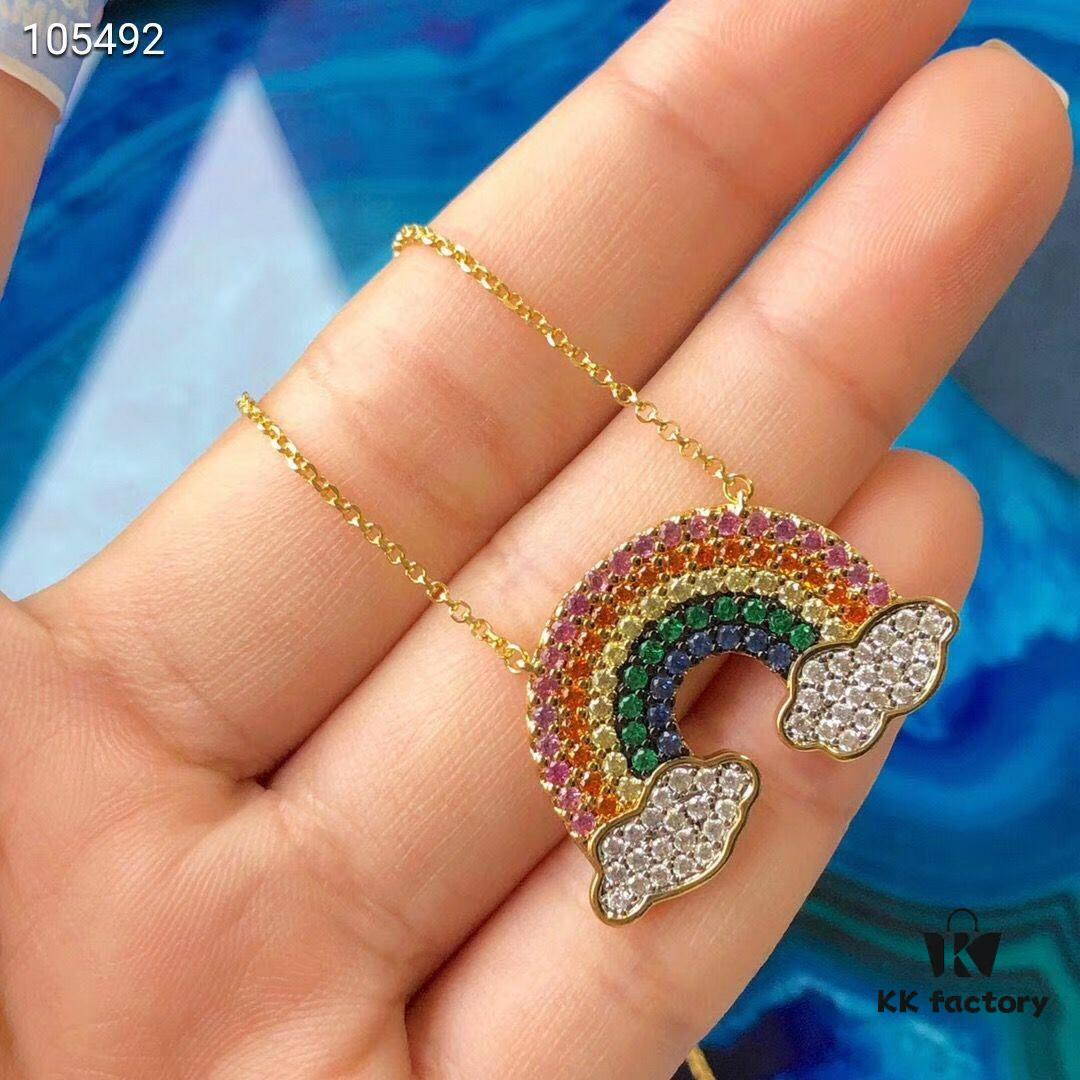 APM Monaco Silver Asymmetrical Rainbow Earrings with Colorful Crystal Zirconia, 925 Sterling Silver