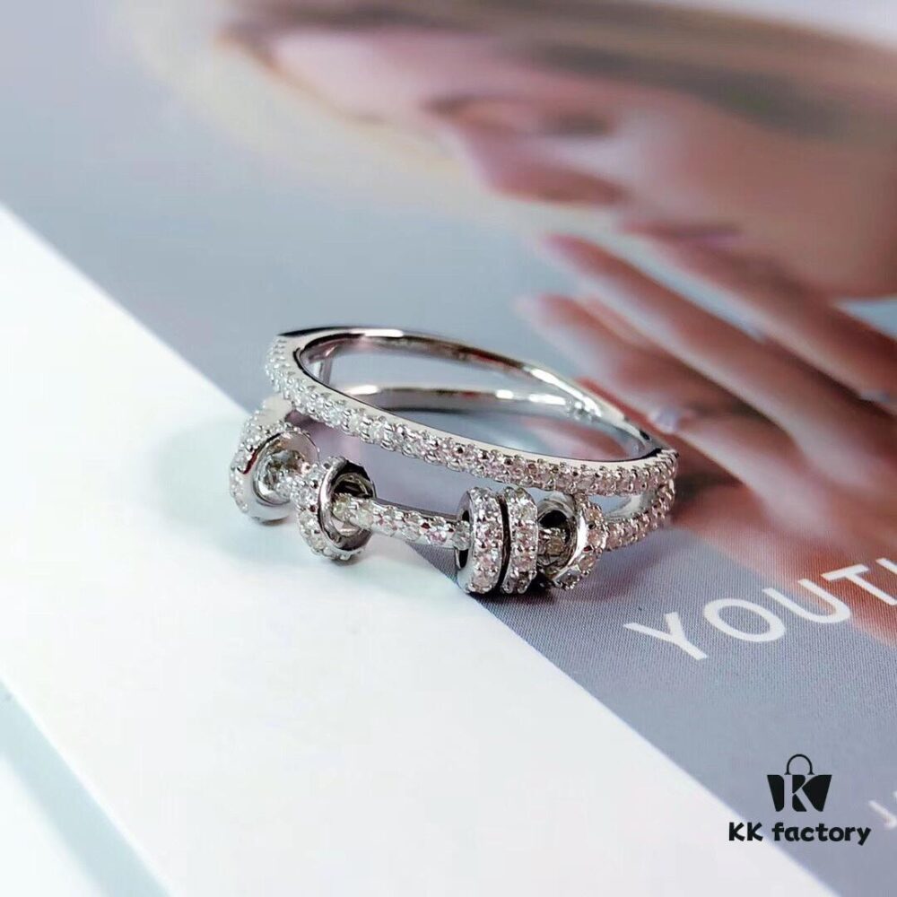 692fe81599f2d84055c8c6ff APM Monaco Double Layer Interlocking Ring in S925 Sterling Silver, Dyed Heat and Liu Shishi's Style, US Size 6-7-8