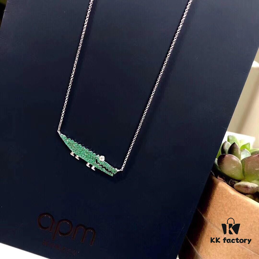 692fe82399f2d84055c8c71c APM Monaco JANVIER Collection Crocodile Pendant Necklace with Mint Green Crystals, Adjustable Chain