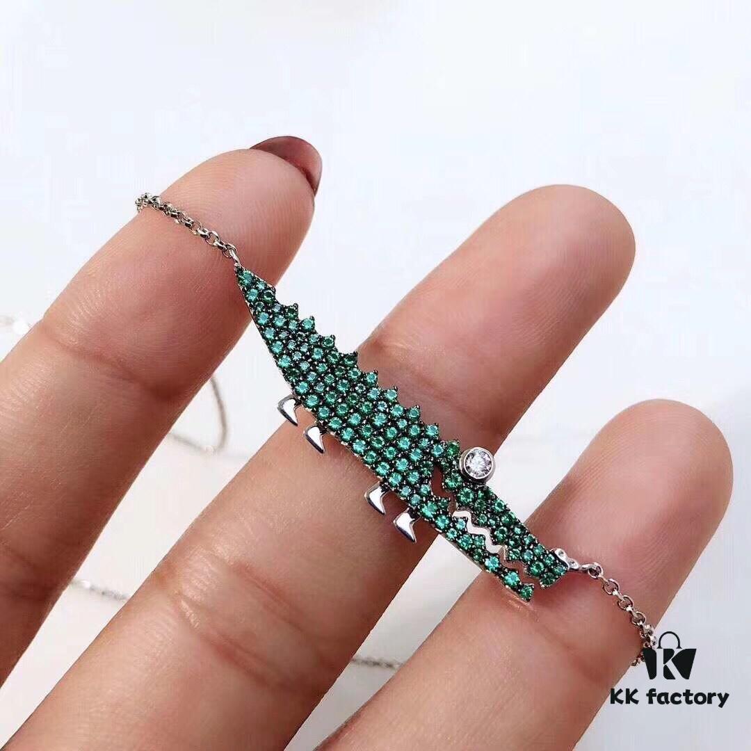 692fe82699f2d84055c8c71f APM Monaco JANVIER Collection Crocodile Pendant Necklace with Mint Green Crystals, Adjustable Chain