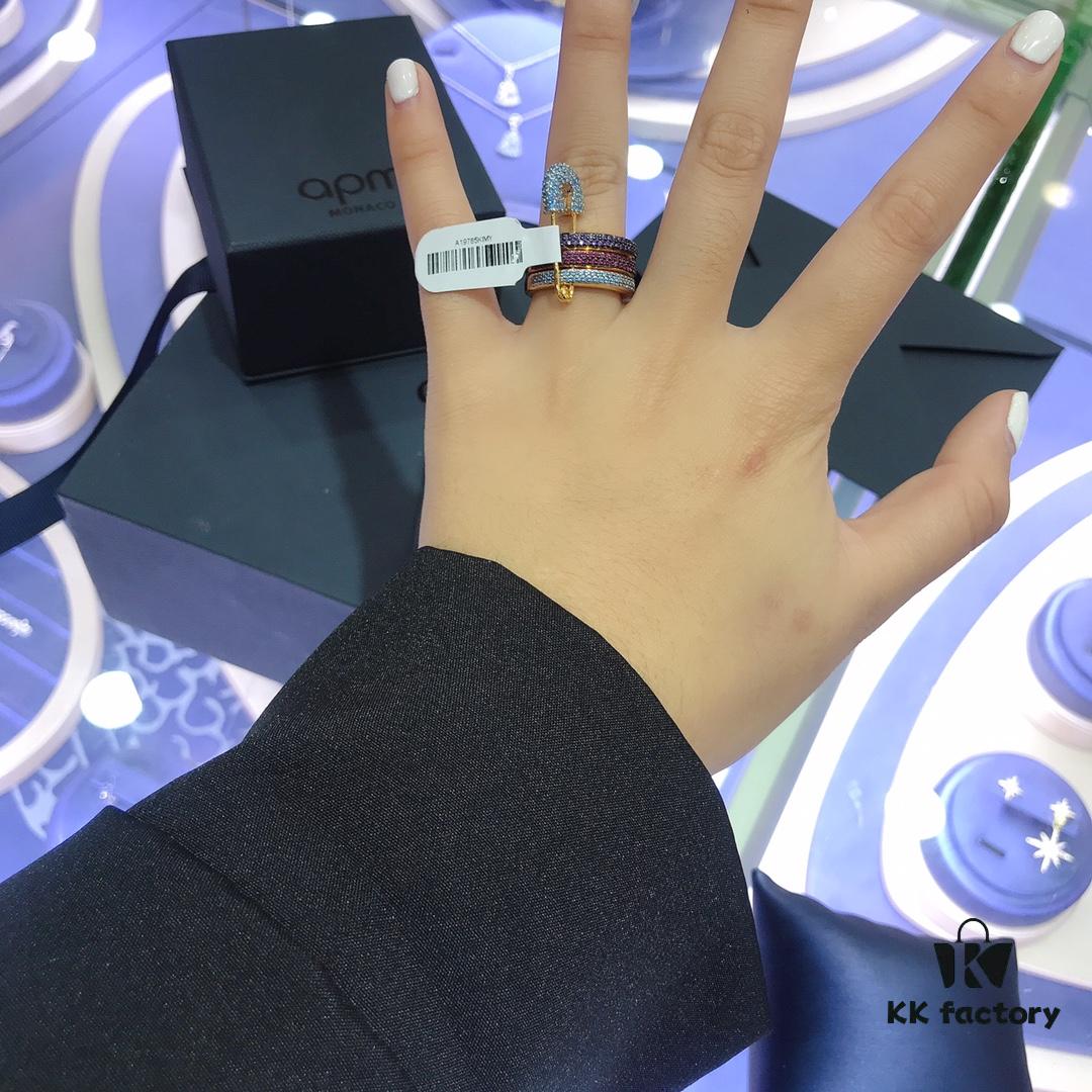 A Jia Safety Pin Ring, INS Multicolor Contrast, Unique Fashionable Design, Stylish European and American Style, Versatile Colorful Safety Pin Inspired Finger Ring