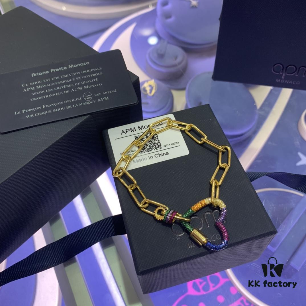 692fe83099f2d84055c8c735 March New Arrival 💕 A's Monaco Rainbow Heart Pendant Chain Bracelet, Sweet Interlocking Rings, Valentine's Gift for Girlfriend