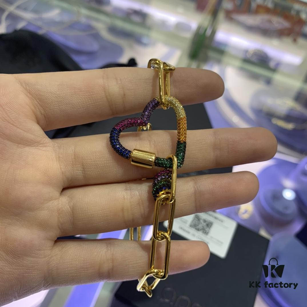 692fe83299f2d84055c8c738 March New Arrival 💕 A's Monaco Rainbow Heart Pendant Chain Bracelet, Sweet Interlocking Rings, Valentine's Gift for Girlfriend