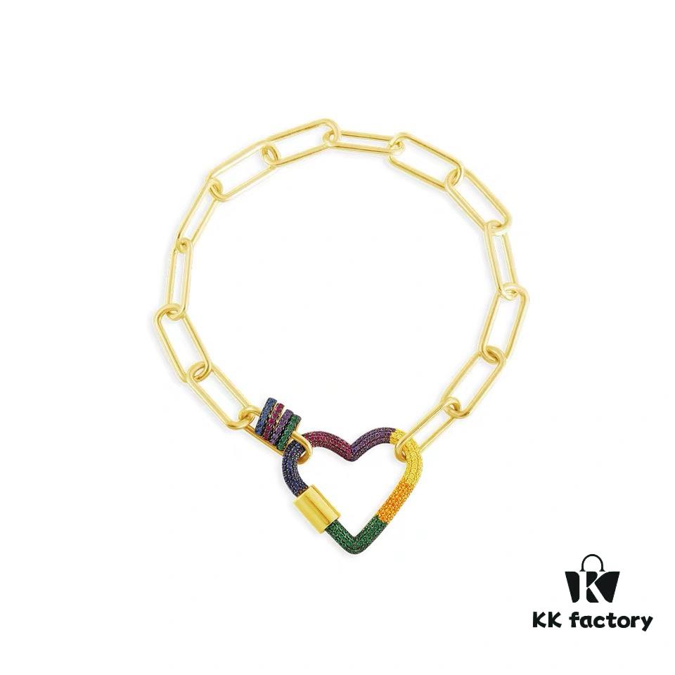 692fe83499f2d84055c8c73c March New Arrival 💕 A's Monaco Rainbow Heart Pendant Chain Bracelet, Sweet Interlocking Rings, Valentine's Gift for Girlfriend