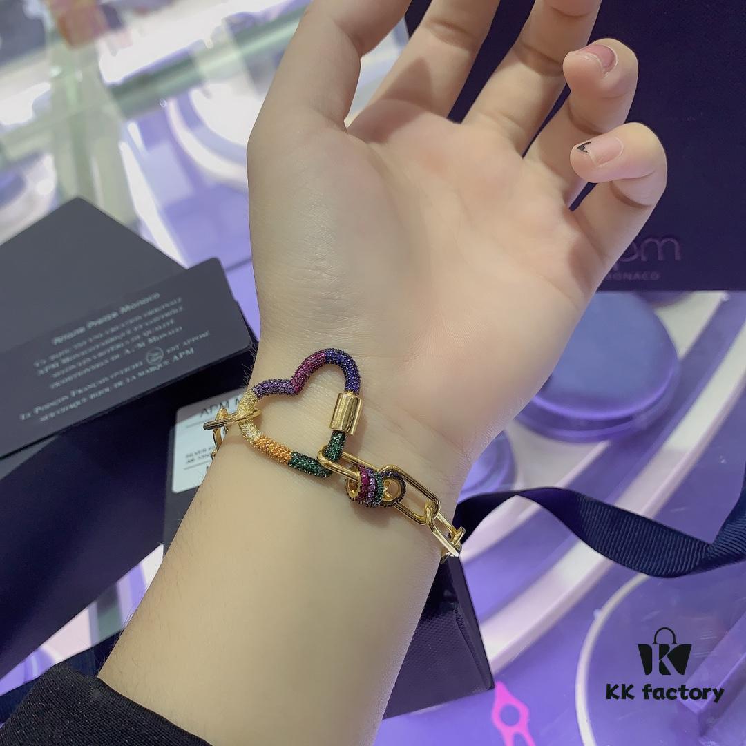 692fe83699f2d84055c8c73f March New Arrival 💕 A's Monaco Rainbow Heart Pendant Chain Bracelet, Sweet Interlocking Rings, Valentine's Gift for Girlfriend