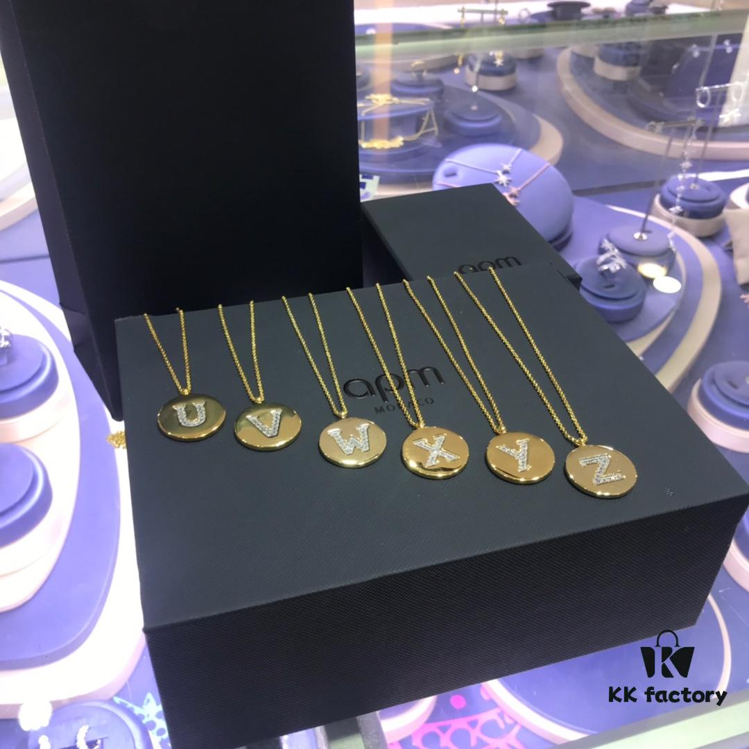 692fe90999f2d84055c8c884 Original New Release 💗 My Name Your Surname 💗 APM Monaco High-Quality European and American Style 26-Letter Necklace for Women, Round Pendant Sweater Chain, Versatile and Unique Design