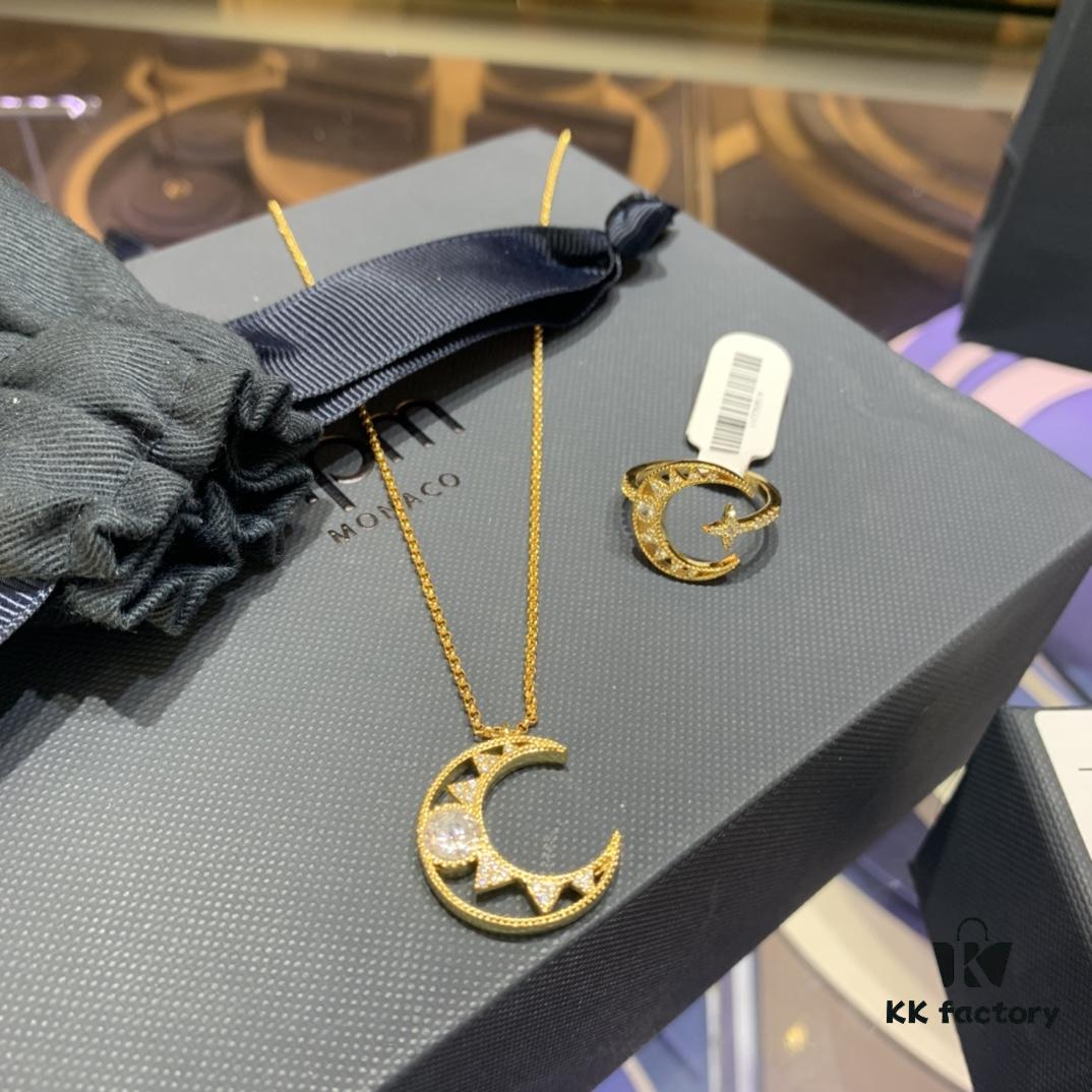 692fe93699f2d84055c8c8ed New Arrival A Monaco Dreamy Crescent Moon Hollow-out Necklace, Stud Earrings, and Ring 2020 Fashion Trend