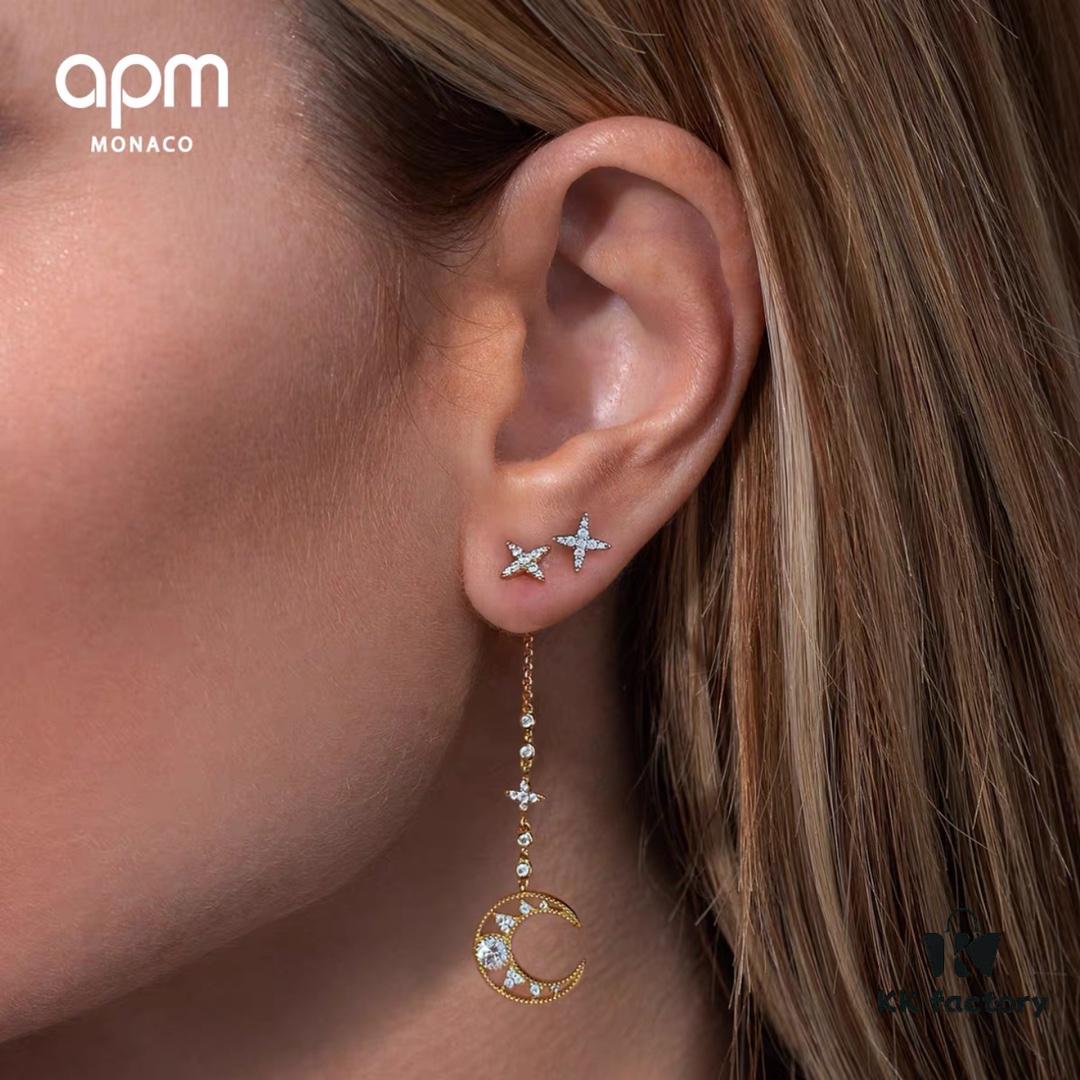 692fe93d99f2d84055c8c8f9 New Arrival A's Monaco Asymmetric Moon and Star Earrings, Dreamy Sweet Fairy-like Fashion Ear Drops