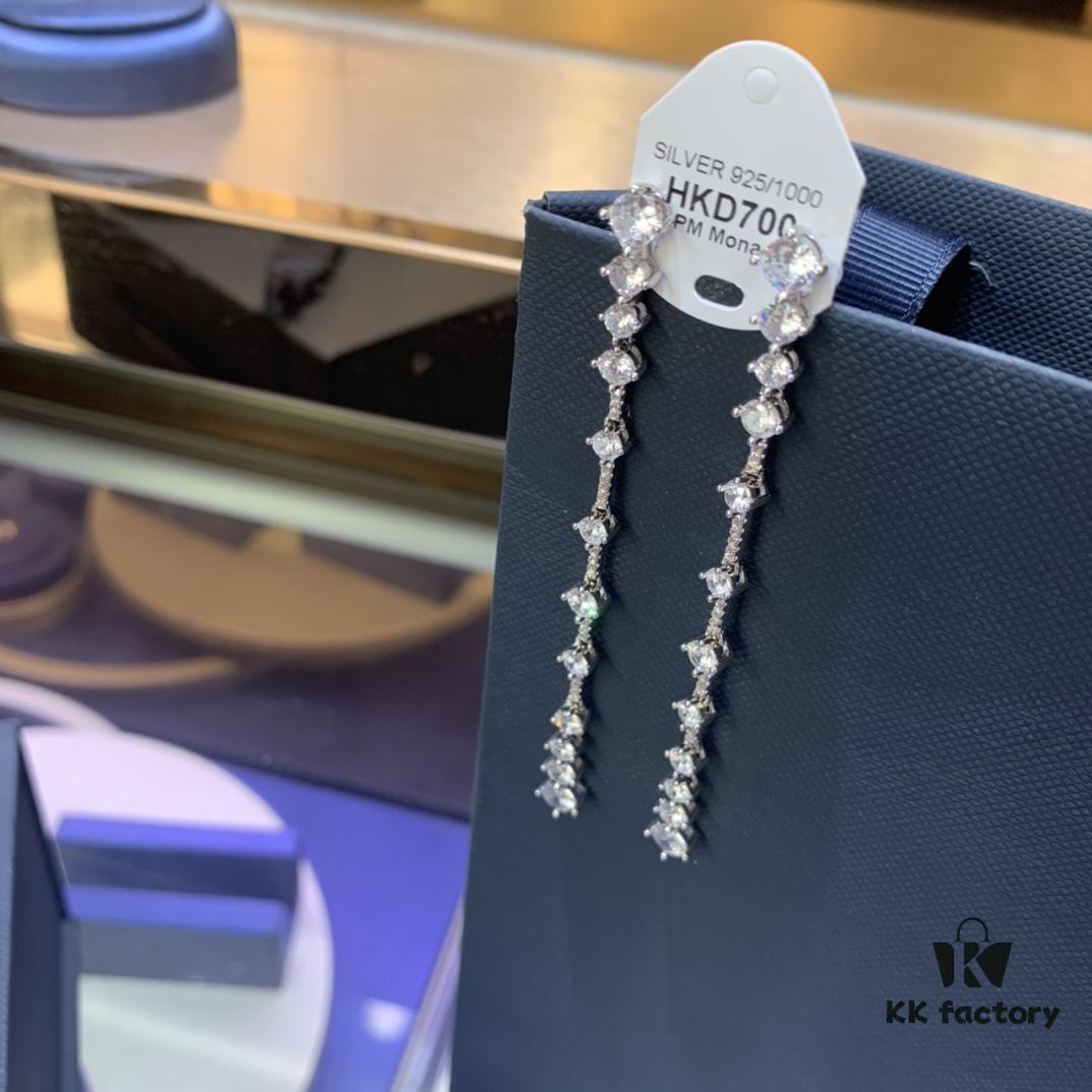 A Family Monaco Minimalist Line Elegant Micro-Paved Zircon Earrings, Fairy-like