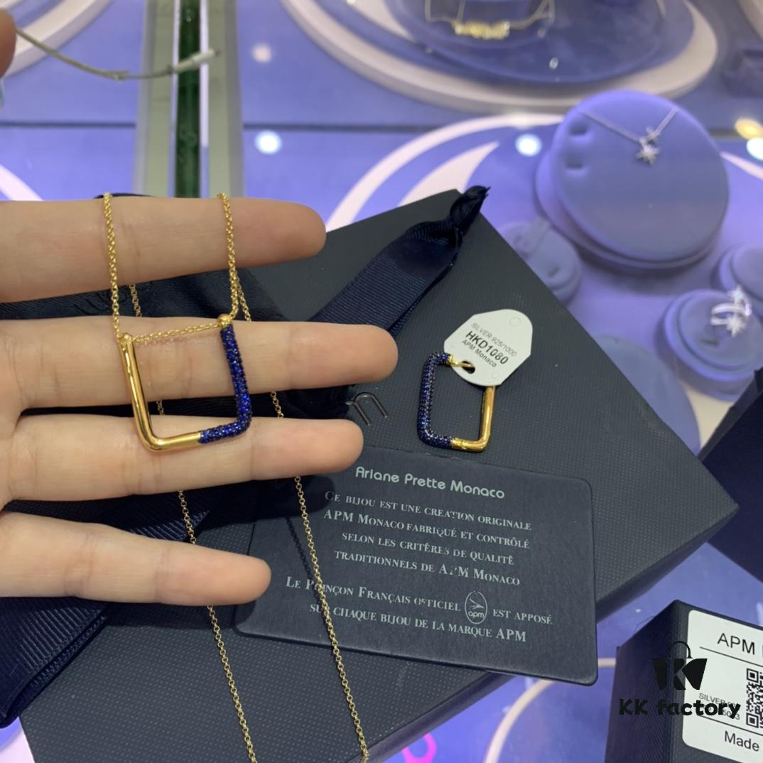 692fe99399f2d84055c8c9b3 March New Arrival 💕 A Family Monaco Teal Blue Square Geometric Necklace and Single Earring for Women, Elegant Collarbone Pendant, Gift for Girlfriend