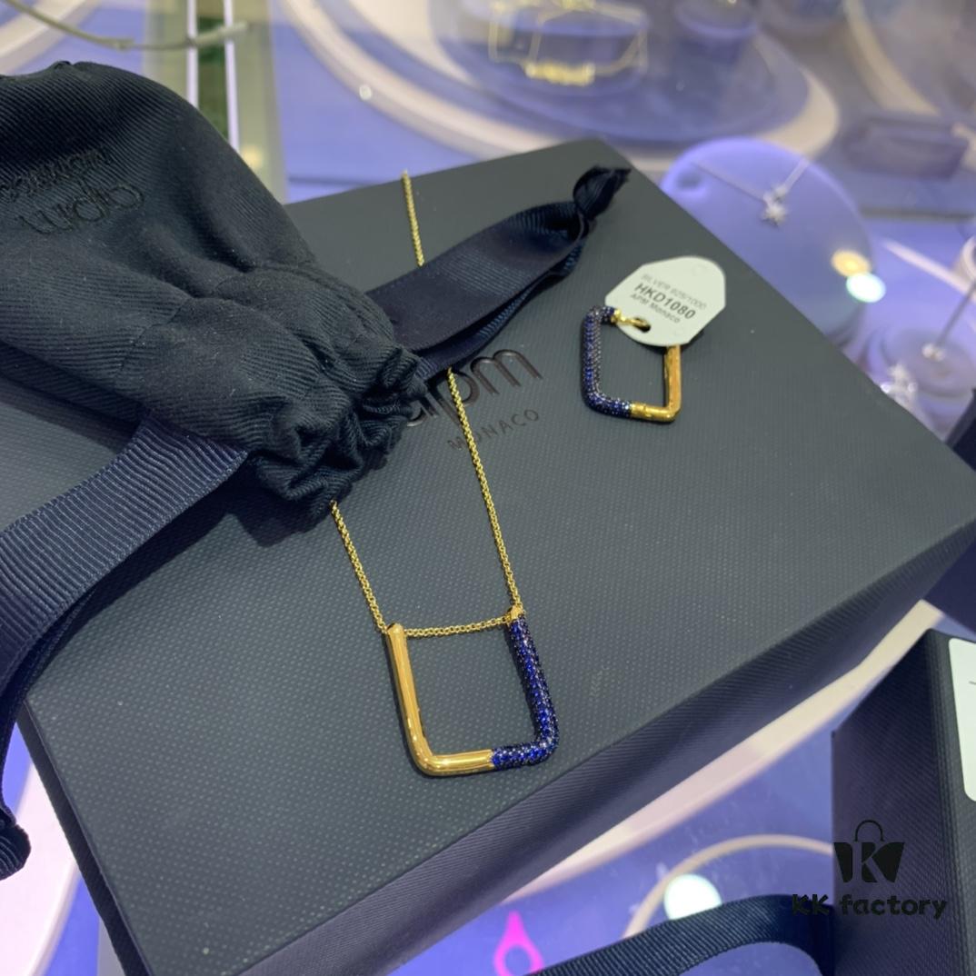 692fe99899f2d84055c8c9bb March New Arrival 💕 A Family Monaco Teal Blue Square Geometric Necklace and Single Earring for Women, Elegant Collarbone Pendant, Gift for Girlfriend