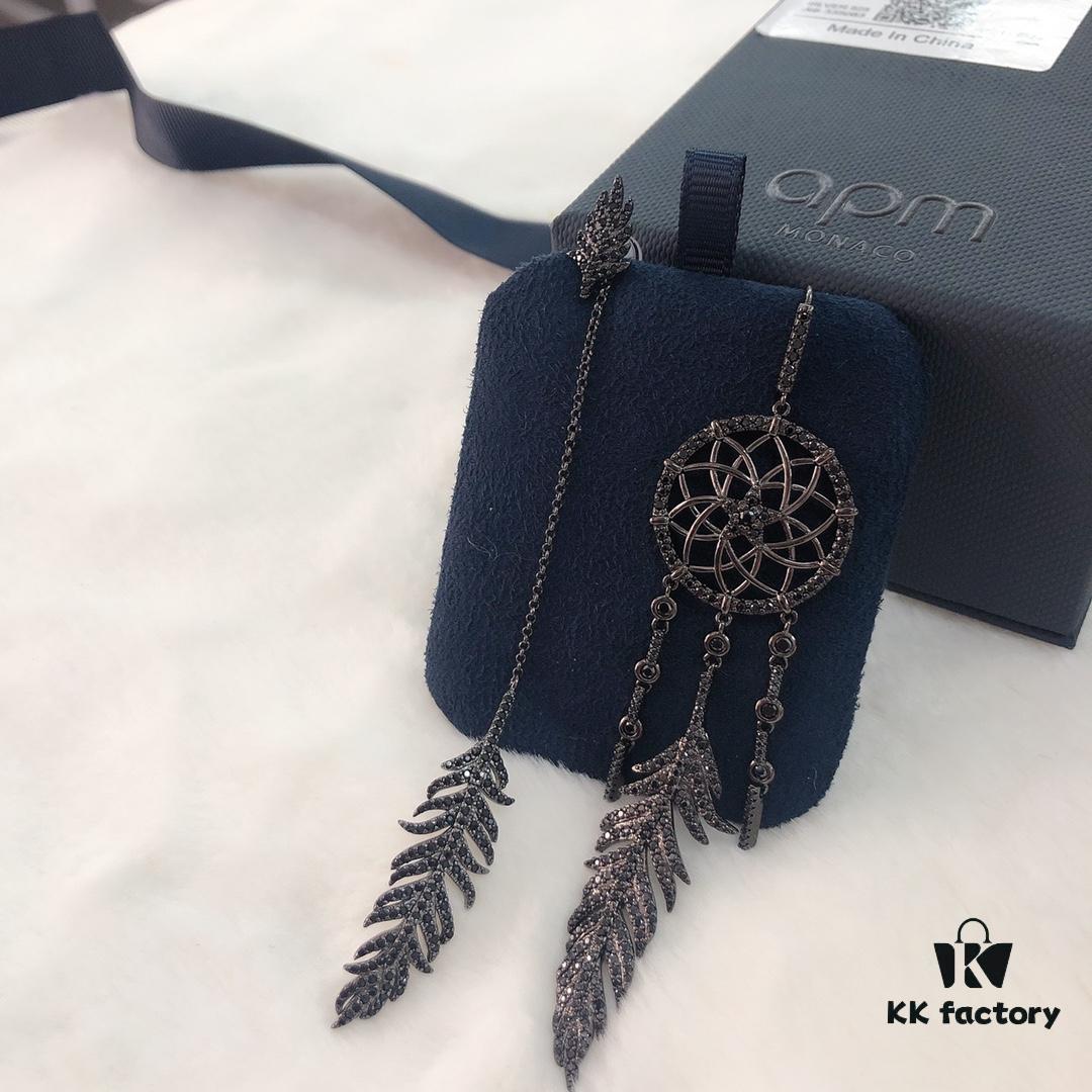692fe9aa99f2d84055c8c9d6 APM Monaco Asymmetrical Dreamcatcher Earrings for Women, Cool Black Tribal Design Hollow Feather Earrings