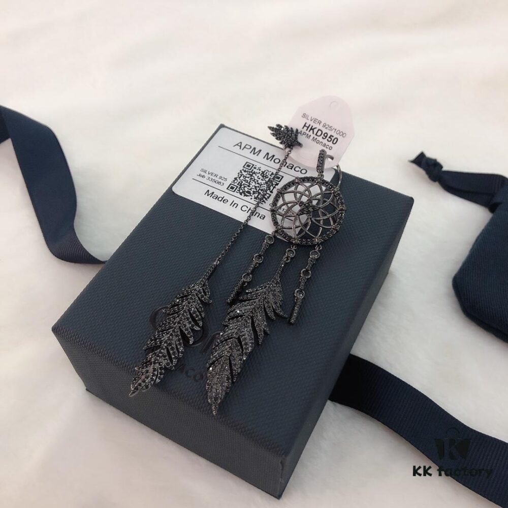 692fe9ab99f2d84055c8c9d9 APM Monaco Asymmetrical Dreamcatcher Earrings for Women, Cool Black Tribal Design Hollow Feather Earrings