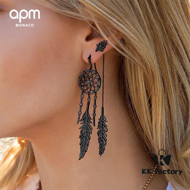 692fe9ae99f2d84055c8c9db APM Monaco Asymmetrical Dreamcatcher Earrings for Women, Cool Black Tribal Design Hollow Feather Earrings