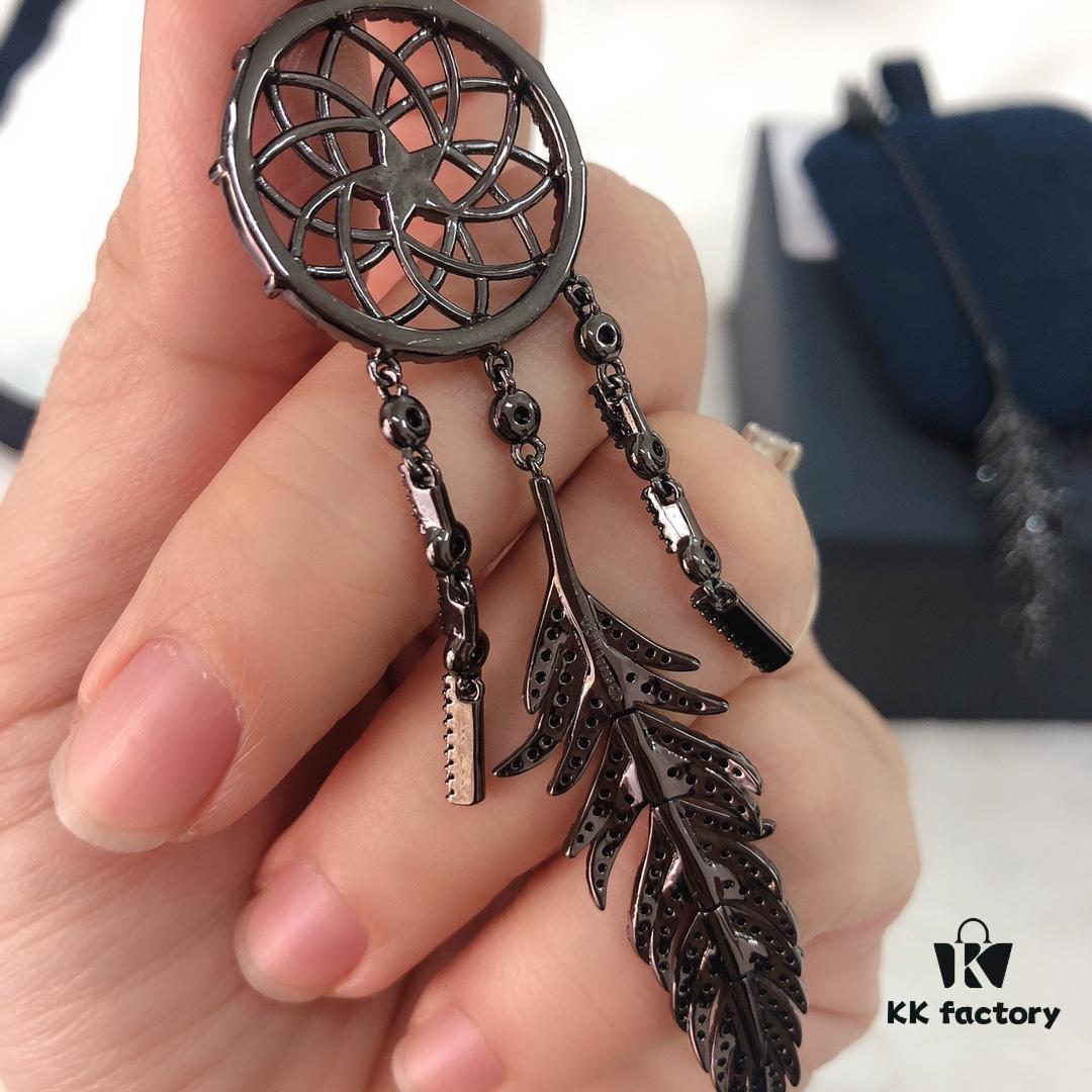 692fe9af99f2d84055c8c9de APM Monaco Asymmetrical Dreamcatcher Earrings for Women, Cool Black Tribal Design Hollow Feather Earrings