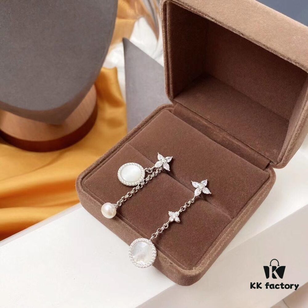 692fea2199f2d84055c8ca90 APM Monaco Mother-of-Pearl and Pearl Drop Earrings for Women, Asymmetric Luxury Jewelry, Elegant Long Dangle Earrings for Fall/Winter Events