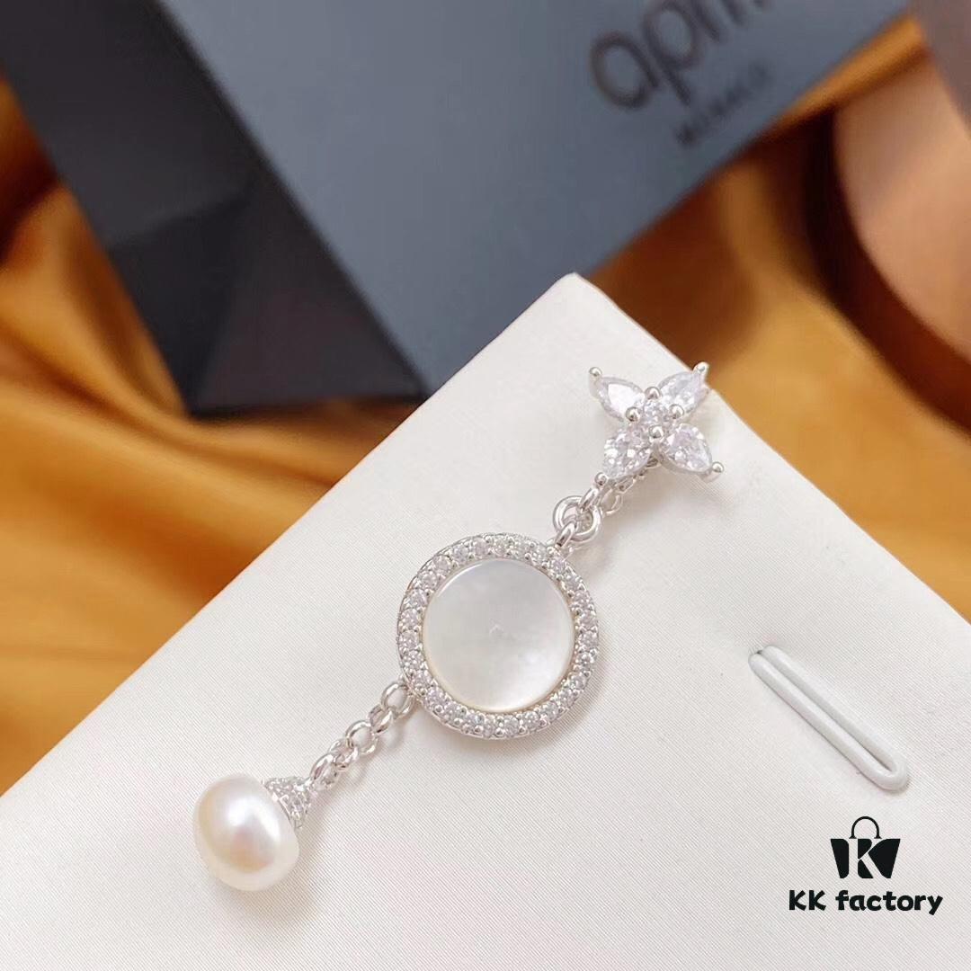 692fea2299f2d84055c8ca92 APM Monaco Mother-of-Pearl and Pearl Drop Earrings for Women, Asymmetric Luxury Jewelry, Elegant Long Dangle Earrings for Fall/Winter Events